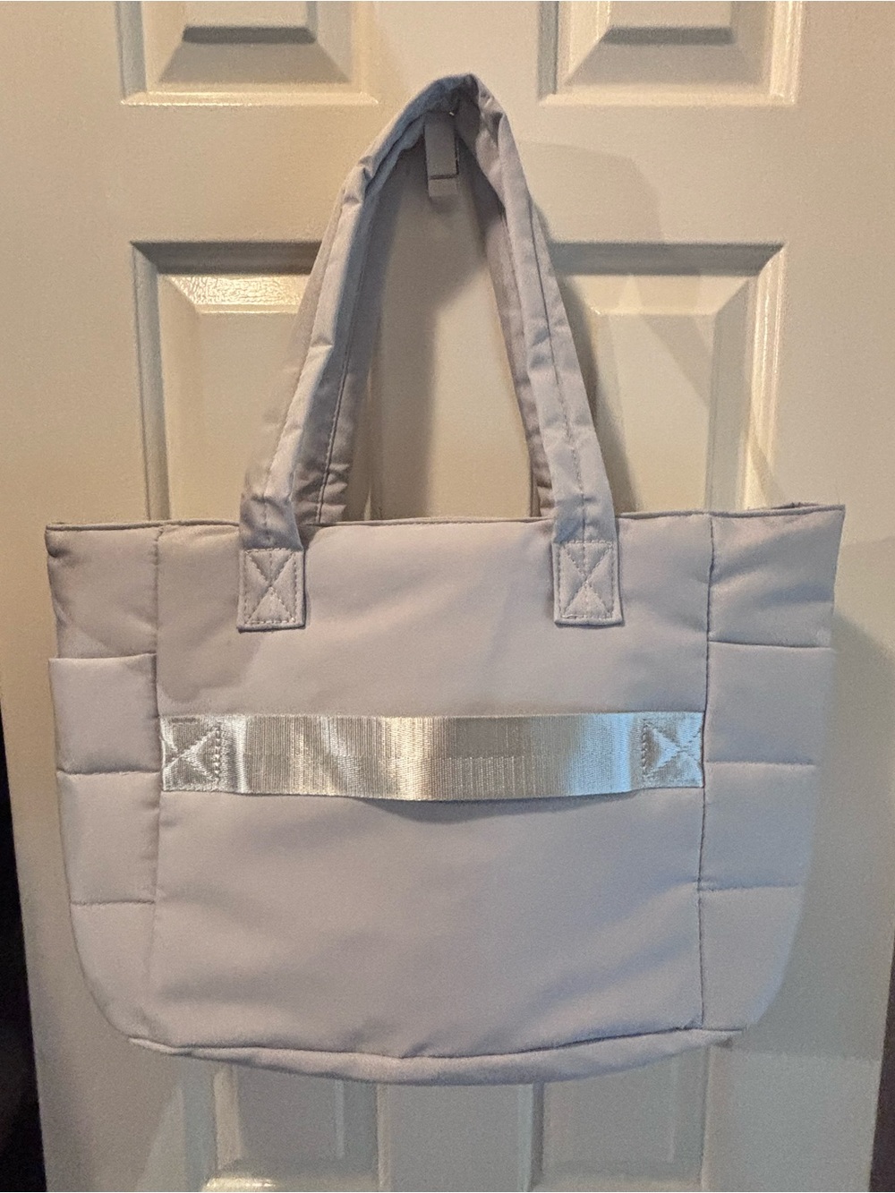 Source Unknown Light Gray Quilted Tote with Silver Accent